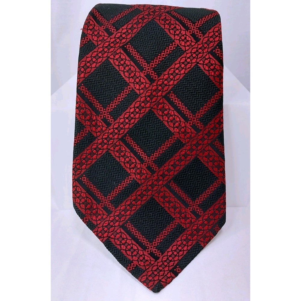 Vintage 60s 70s Necktie Black Red Dacron Polyester Tie Funky Retro‎